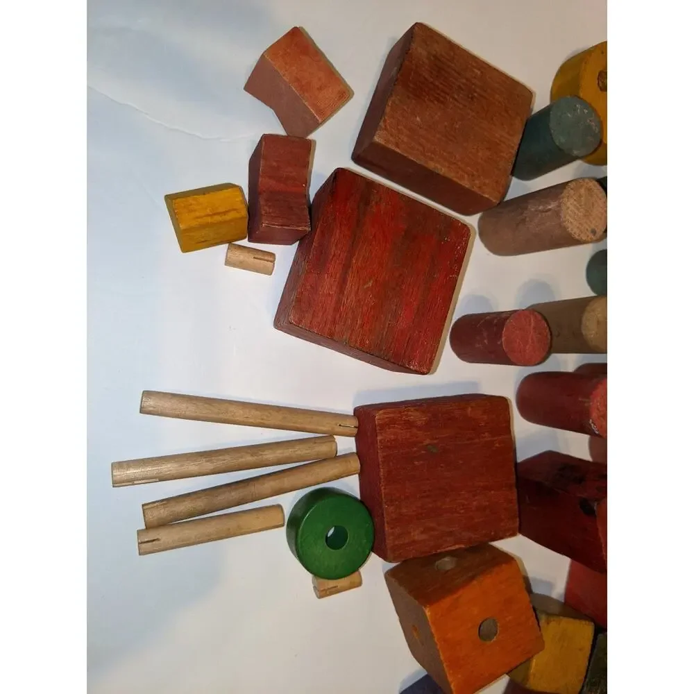 Lot Vintage Antique Children's Wooden Building Blocks Colored Scandinavian Rare